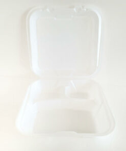 Genpak Large 3 Compt Hinged Container 9.25" x 9.25" x 3" White Foam (case) to go to-go